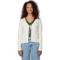 Cream Ragwear Cosete cardigan with V-neck, tie closure, and long sleeves.