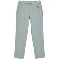 Light gray women's chino trousers by Moodo with a slim fit, side pockets, and a decorative belt.