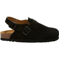 Black Scholl Fae women's clogs with dual buckle straps and cork sole.