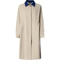 Beige women's coat by Pepe Jeans Fionna, long with a blue collar and button closure.