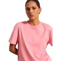 Pink women's cotton t-shirt by Stefanel, featuring a crew neck and short sleeves.