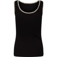 Black women's cotton tank top with white crochet trim by Kaffe.