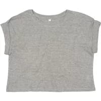 Gray women's cropped t-shirt by Mantis, short sleeves, loose fit, round neckline.