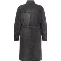 Black denim dress with long sleeves, belted waist, and a straight silhouette by KAFFE Curve.