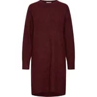 Burgundy b.young BYOnema women's dress, long sleeves, ribbed texture, knee-length, round neckline.
