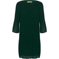 Dark green CULTURE Ladina women's dress with three-quarter sleeves and pleated hem.