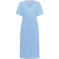 Light blue women's dress, CULTURE Vika Cheila, with short sleeves, V-neck, and pleated skirt.
