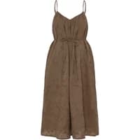 Brown fransa Emmy 1 women's dress with spaghetti straps, V-neck, cinched waist, and flowing skirt.