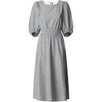 Gray women's dress by Pepe Jeans Chia, featuring puffed sleeves, cinched waist, and knee-length hem.