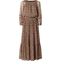 Floral print women's dress by Pepe Jeans Dorotea, long-sleeved, cinched waist, and flowing ankle-length skirt.