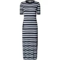 Striped navy and white Pepe Jeans Kimmi women's dress, short-sleeved, knee-length, with a fitted silhouette.