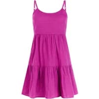Purple sleeveless women's dress by Protest Mendes with spaghetti straps and tiered skirt.