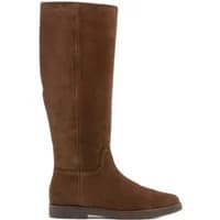 Brown women's flat suede boots Ryłko Olena with knee-high design and round toe.