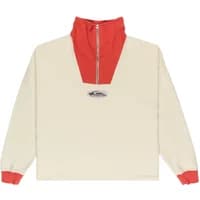 Beige women's fleece Quiksilver Sungai Block with red high collar, half-zip, and red cuffs.