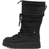 Black women's fur-lined boots with lace-up front, mid-calf height, and thick sole by Tamaris.