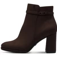 Brown women's heeled boots by Tamaris, ankle-high with a block heel and decorative ankle strap.