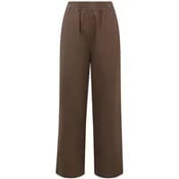Women's high-waisted brown linen trousers with wide legs and elastic waistband by Balou.