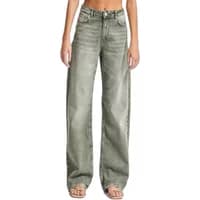 Women's high-waisted straight jeans in light gray rigid cotton with faded detailing and classic five-pocket design.