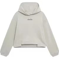 Gray women's hooded sweatshirt with Diadora logo on chest, ribbed cuffs, and relaxed fit.