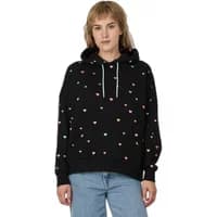 Black women's hooded sweatshirt by Ragwear with colorful heart pattern and drawstring hood.