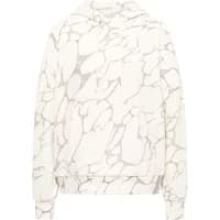 White Ragwear Pirita Print hooded sweatshirt with abstract gray pattern and front pocket.