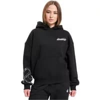 Black Rocawear Smooth women's hooded sweatshirt with logo on chest and sleeve, featuring a front pocket.