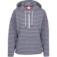 Striped navy and white Trespass Softly women's hooded sweatshirt with drawstrings and front pocket.