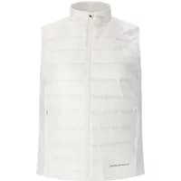 White sleeveless jacket with quilted front, high collar, and zip closure, featuring Endurance Reitta branding.