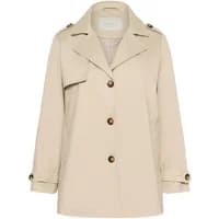 Beige women's jacket KAFFE Curve Tricia with button closure, wide lapels, and buttoned cuffs.