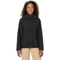 Black Ragwear Sunniva women's jacket with hood, front zipper, and side pockets.