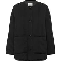 Black women's jacket by Soaked in Luxury Elira, featuring a round neckline, button closure, and large front pockets.