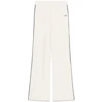 White Guess women's flare joggers with black side stripes and subtle logo on the hip.