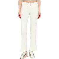 White Juicy Couture women's joggers with drawstring waist, straight leg, and subtle logo detailing near the pocket.