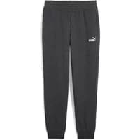 Black Puma women's joggers with elastic waistband, cuffed ankles, and white Puma logo on the left thigh.