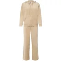 Beige women's jogging set by b.young Mitza, includes a hooded zip-up jacket and matching straight-leg pants.