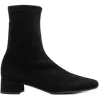 Black leather Ryłko Biker women's boots with mid-calf height, block heel, and sleek design.