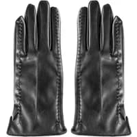 Black leather women's gloves with stitched detailing and a smooth finish by Greenpoint.