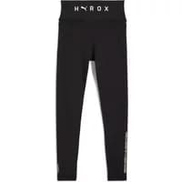 Black Puma Hyrox Cloudspun women's leggings with high waist and white logo detailing on waistband and ankle.