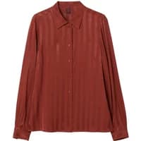 Women's long sleeve blouse with rust-colored Jacquard stripes and button-up front by Stefanel.