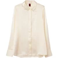 Cream silk long sleeve blouse with a classic collar and button-down front by Stefanel.