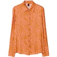 Orange and pink printed satin shirt with long sleeves and a classic collar by Stefanel.
