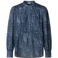 Blue patterned women's long sleeve shirt by Pepe Jeans with a round neckline and gathered waist detail.