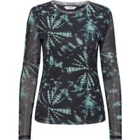 Black and teal tie-dye long sleeve T-shirt by b.young with crew neck and fitted design.