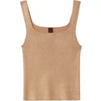 Beige Lurex tank top by Stefanel with wide straps and a subtle shimmer.
