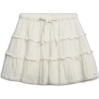 White organza mini skirt by Superdry with tiered ruffles and a drawstring waist.