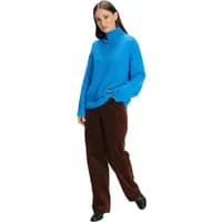 Blue women's mixed wool jumper by Greenpoint, featuring a turtleneck and relaxed fit.