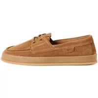 Brown suede women's moccasins Tamaris 1-23615-46 with lace-up front and flat rubber sole.