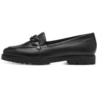 Black Tamaris women's moccasins with chunky sole and braided detail on the upper.