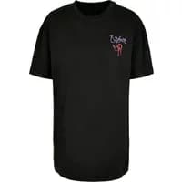 Black oversized women's T-shirt with Ozzy Osbourne logo and small graphic on chest.