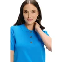 Blue Greenpoint women's polo shirt with short sleeves and three-button placket.